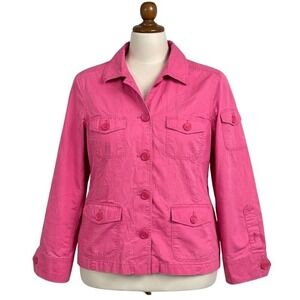 L.L.Bean Womens XL Pink Lightweight Chore Jacket Button Front Utility OGYT1